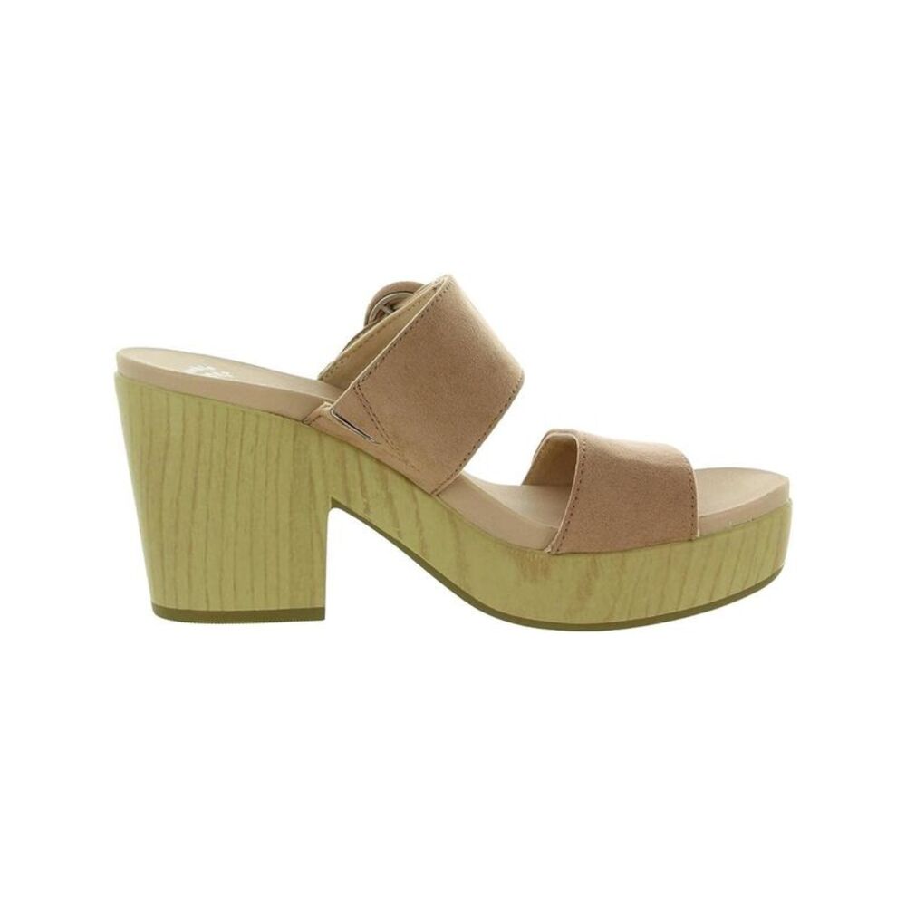 LIFESTYLE Womens Beige 1-1/2" Platform BayBlock Heel Slip On Heeled Sandal 10 M